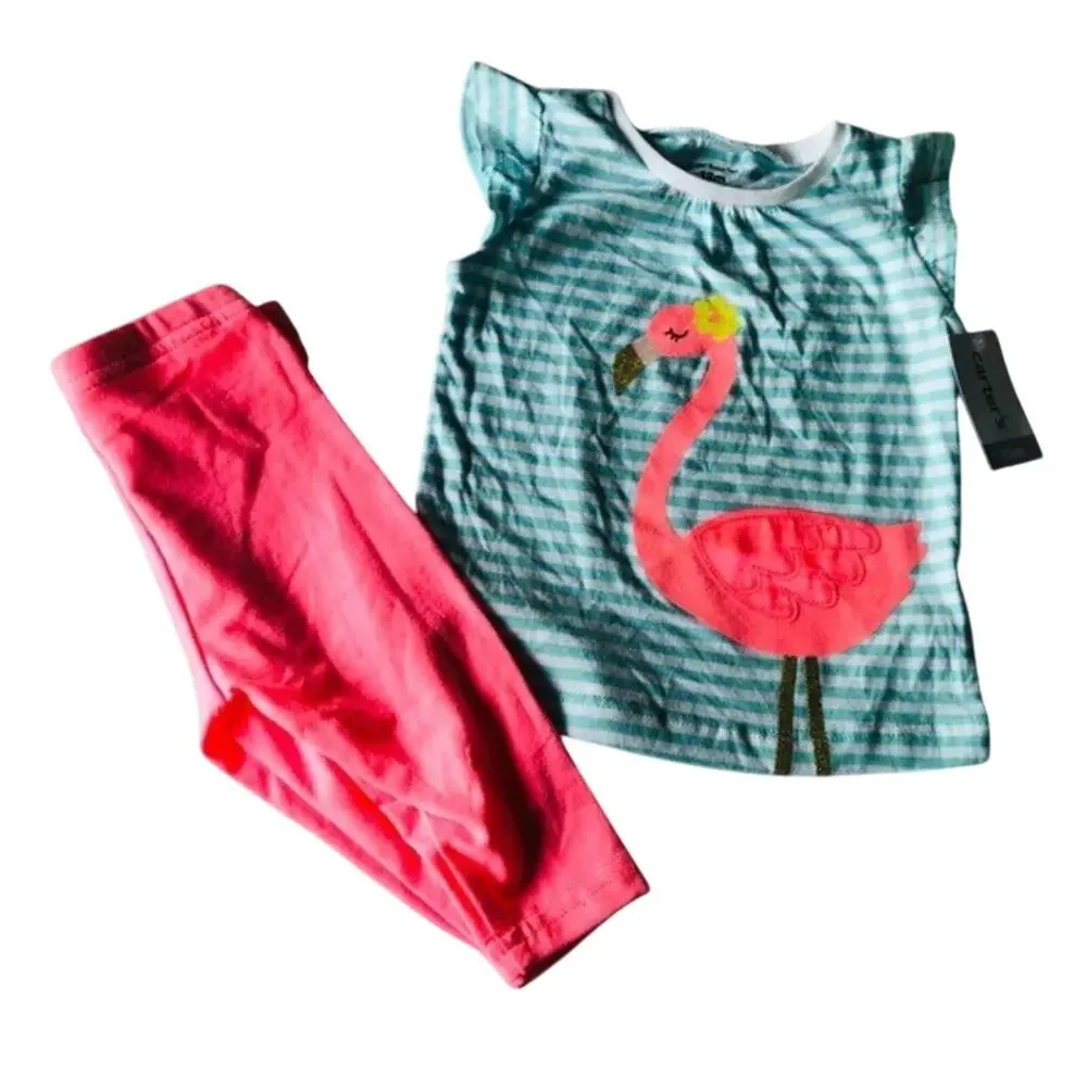 Carters 2Pc Shirt/Pants Flamingo Stripe Set 18M